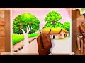 How to draw easy scenery drawing beautiful landscape village scenery| Indian village scenery drawing