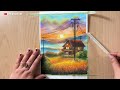 Sunset Power-lines Scenery Drawing with Oil Pastel - Step by Step