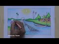 how to draw scenery of fisherman catching fish | fishing scenery drawing