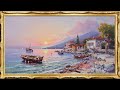 Sunset Serenity: A Captivating Seaside Painting Exploration For Your TV|1 Hours, No Sound|4 Picture
