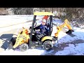 Plowing snow with kids ride on gator and racing monster truck | Educational snow plow truck