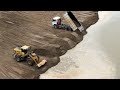 Amazing SHACMAN Showing Skill Technique Filling Rock With Wheel Loader Push Rock And Sand In lake