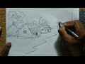 How to draw village scenery Drawing step by step
