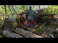 Clearing Trees and Burning Stumps With Old Backhoe