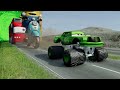 Big & Small Red Bus Lightning Mcqueen vs Big & Small Blue Bus Mcqueen vs Train | BeamNG.Drive