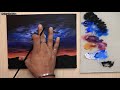 Acrylic painting of dramatic Moonlight night sky landscape step by step easy