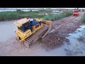 Amazing Project!! Shantui Bulldozer Pushing Skill With 25T Dump Trucks Repair The Road