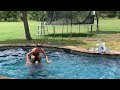 Shoulder standing and jump football catch in pool😆🏈