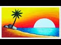 Easy Drawing Beautiful Sunset Scenery With Oil Pastel | How To Draw Easy Sunset Scenery