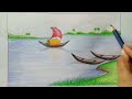 How to draw scenery of river Step by step (very easy) || Art video
