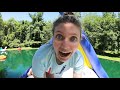 Surprising Mom with Giant Inflatable Backyard Waterpark!! (Pond Monster Injury Revealed)