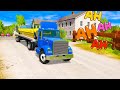 Funny Cars vs Slide Color with Deep Water - Monster Truck Flatbed Trailer Truck Rescue Bus - BeamNG