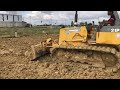 New Activity Small Bulldozer Pushing Soil Filling To Develop The New Land