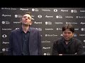 Hikaru Nakamura and Alexander Grischuk after Round 3 of the FIDE Grand Prix 2022 in Berlin