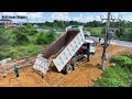 This is a big land reclamation activity, Processing by bulldozer SHANTUI DH17C2, Dump truck