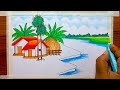 How to Draw Easy Scenery Drawing With Oil Pastel Landscape Village Scenery Drawing Step by Step