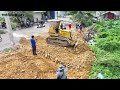 FULL VIDEO! Processing Filling Up The Land, Bulldozer KOMATSU D31p, Dump Truck 5Ton Unloading