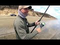 Surfcasting Muriwai beach - Prt 2 fish at last after finding the right bank to flick a few baits