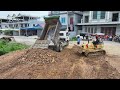 First New Full Project Delete Pond !! Bulldozer KOMAT'su D20P Push Soil , Team Truck 5Ton Unloading