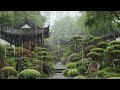 Resting While Listening to The Sound Of Rain In a Traditional Asian Garden.