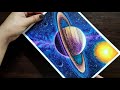Space Art with Oil pastels | Saturn Drawing Step by step - for Beginners