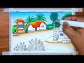 How to draw easy scenery drawing of nature beautiful village house drawing easy step by step
