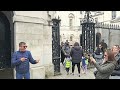 GUARD TELLS RUDE IDIOT RUSSIAN TOURIST TO READ THE SIGN and GET OFF at Horse Guards!
