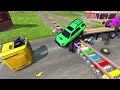 Double Flatbed Trailer Truck vs Speedbumps Train vs Cars | Tractor vs Train Beamng.Drive 008
