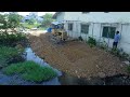 Completed project 100% work by Dozer 20 & Truck 5T Pushing rock stone drop to water for create home