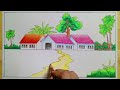 How to draw Village Landscape || Scenery of beautiful nature  - step by step