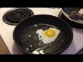 Frying eggs on a Paderno ceramic and Heritage the Rock frying pans