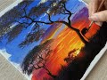 How To Paint an African sunset with Elephants | Landscape Acrylic Painting