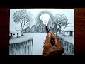 How To Draw Easy Beautiful Mountain Landscape Village Drawing Waterfall Riverside Mountain Drawing