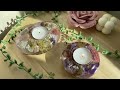 Beautiful Resin Tea Light Candle Holders With Rose Quartz and Flowers