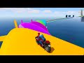 Superheroes on a motorcycle ride over the sea along the Spider-Man Bridge GTA 5