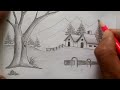 Drawing village😊😊 / Village scenery drawing easy /How to draw village scenery with pencil