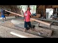 Incredible wood sawmill skills - sawing long coconut lumber