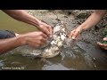 Survival Skills - Primitive Life 100 Days Solo Bushcraft Relax Meet Big Fish In Mud Crack Attack