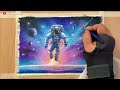 A Floating Astronaut in Space Scenery Painting | Oil Pastel Drawing