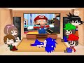 Fandoms react to Mario reacts to Bootleg Mario Toys Ft. Luigi! (Gacha reaction)