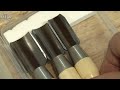 Process of making a sharp sculptural knife. Korean old wood tool manufacturing factory