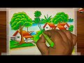 How to draw easy scenery drawing beautiful landscape village house drawing step by step