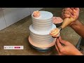 How To Make Chocolate Chip Fancy Cake Double Story Cake Deletion Peach Colour Flower Icing White !!