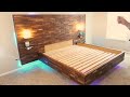 Making a Floating Bed with LED Lights | DIY Custom Headboard & Floating Shelves