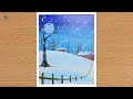 Acrylic painting of Snowy Hill Station Scenery | How to Draw Winter Season Scenery