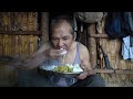 jungle man & wife cooking pumpkin shoot & potato curry @junglefamilycooking