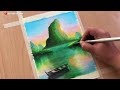Green Hill Boat Scenery with Oil Pastel for Beginners- Step by Step