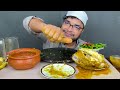 ASMR EATING WHOLE HILSA FISH FRY, FULL CHICKEN CURRY AND MUTTON HANDI CURRY WITH RICE , EATING VIDEO