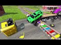 Double Flatbed Trailer Truck vs Speedbumps Train vs Cars | Tractor vs Train Beamng.Drive 008