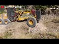 Skillful Excavator Operators are Building Roads on a Steep Mountain